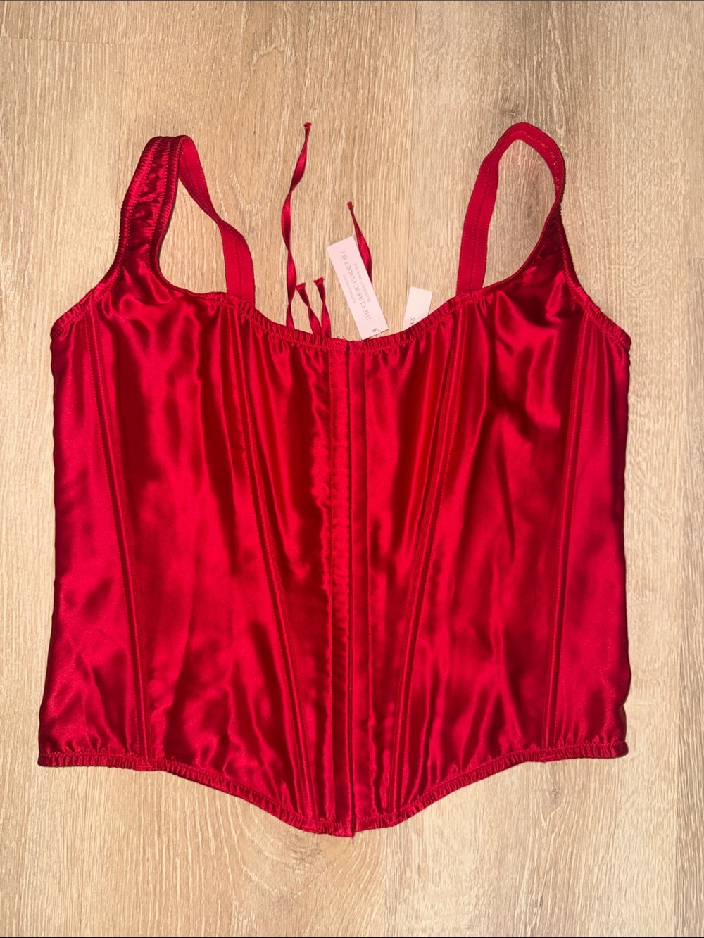 Victoria's Secret Red Satin Corset Top with Lace-Up Detail